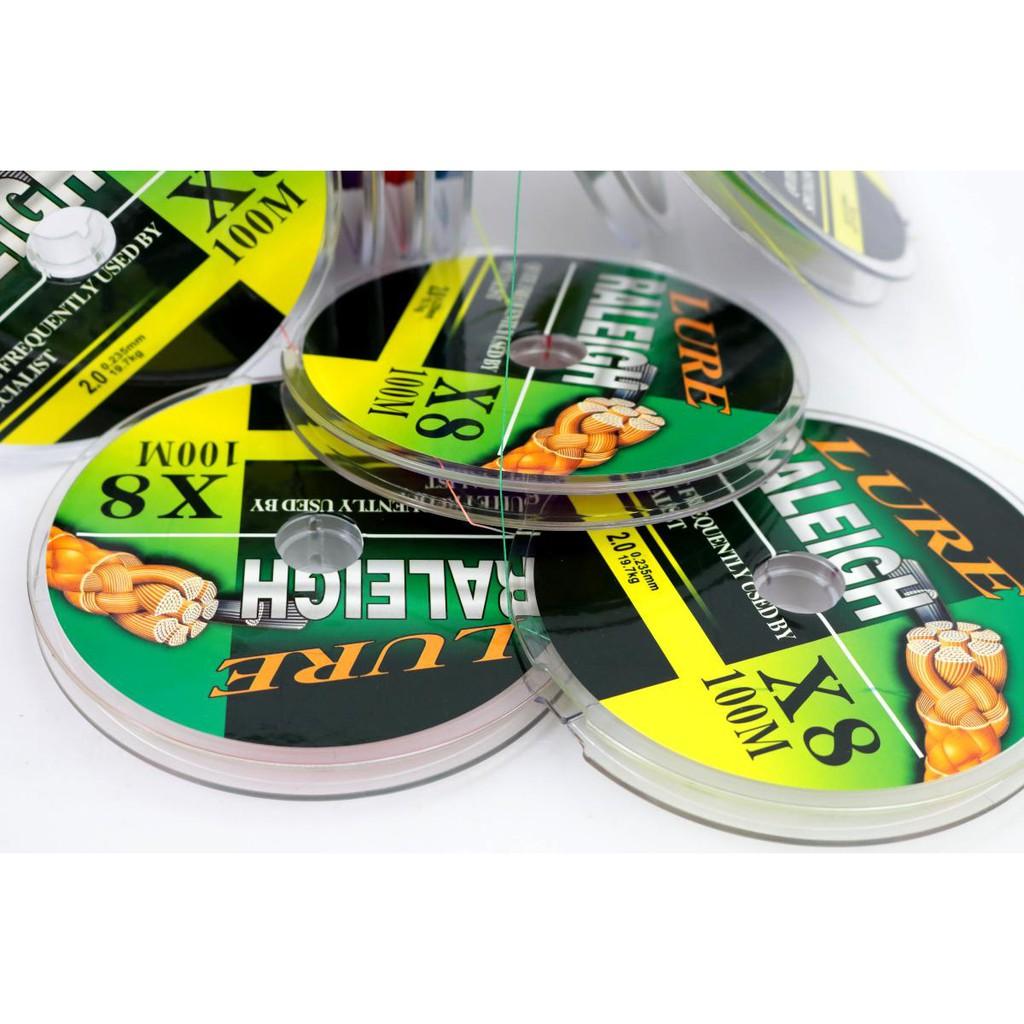 Dây dù câu cá Lure Raleigh X8 dài 100m - Dây dù PE 7 màu Raleigh X8 Siêu Bền hàng chất lượng Nhật Bản