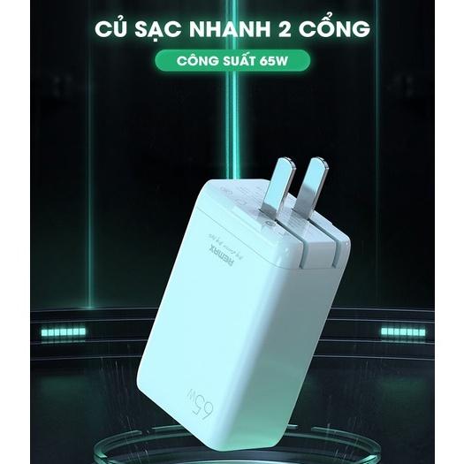 Củ Sạc Nhanh 2 Cổng GaN 65W chuẩn kép QC+PD - Hàng Chính Hãng Remax RP-U53