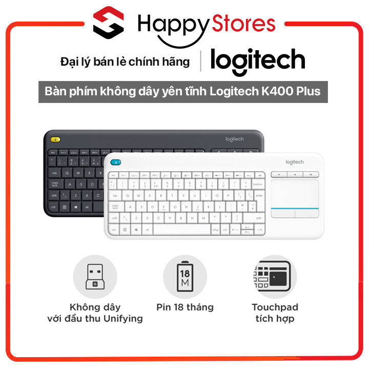 Bàn phím không dây yên tĩnh Logitech K400 Plus - HÀNG CHÍNH HÃNG