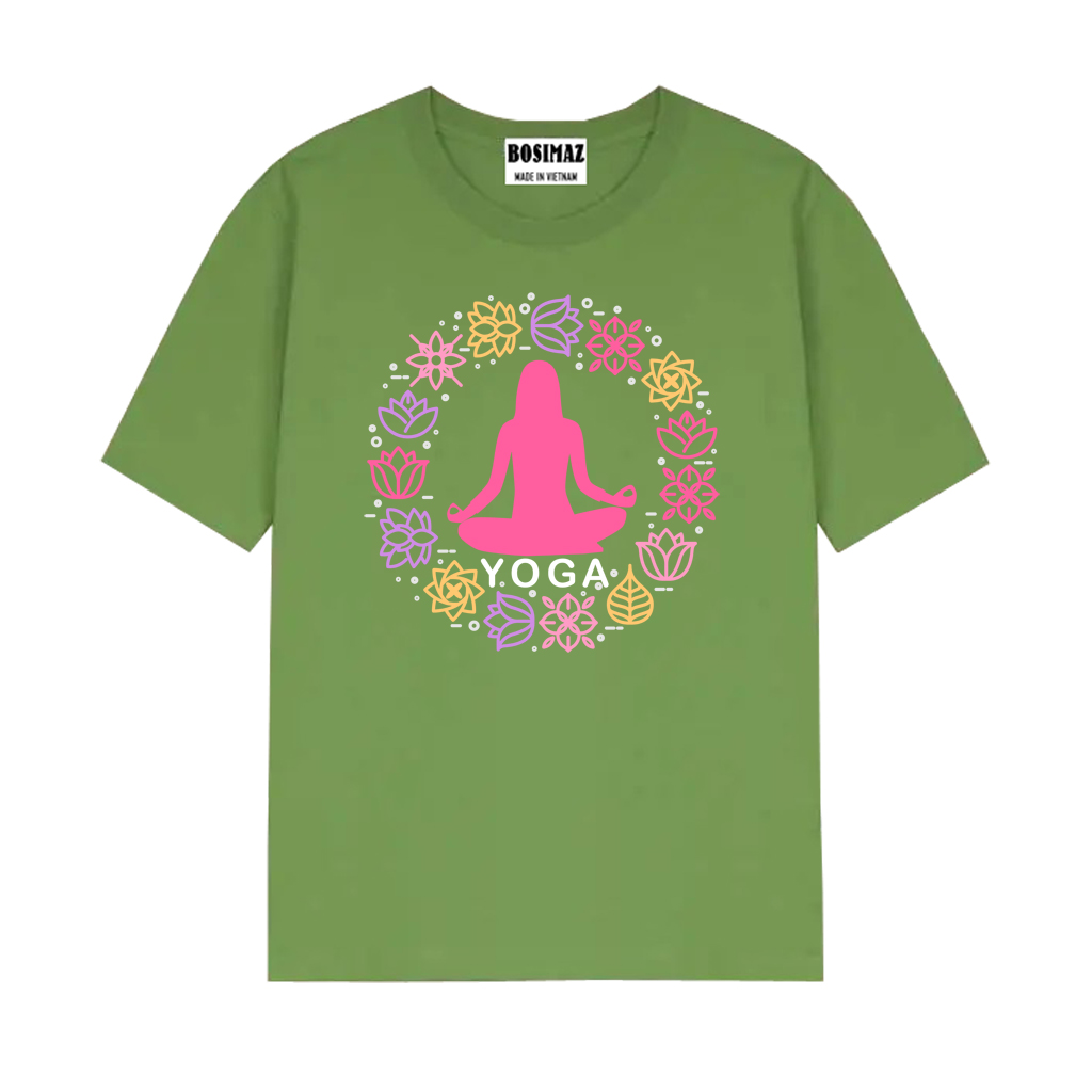 Áo thun Unisex Bosimaz TS015 cổ tròn tay lỡ phom rộng in hình yoga, thun contton 100%, vải đẹp dày, thoáng mát không xù lông.