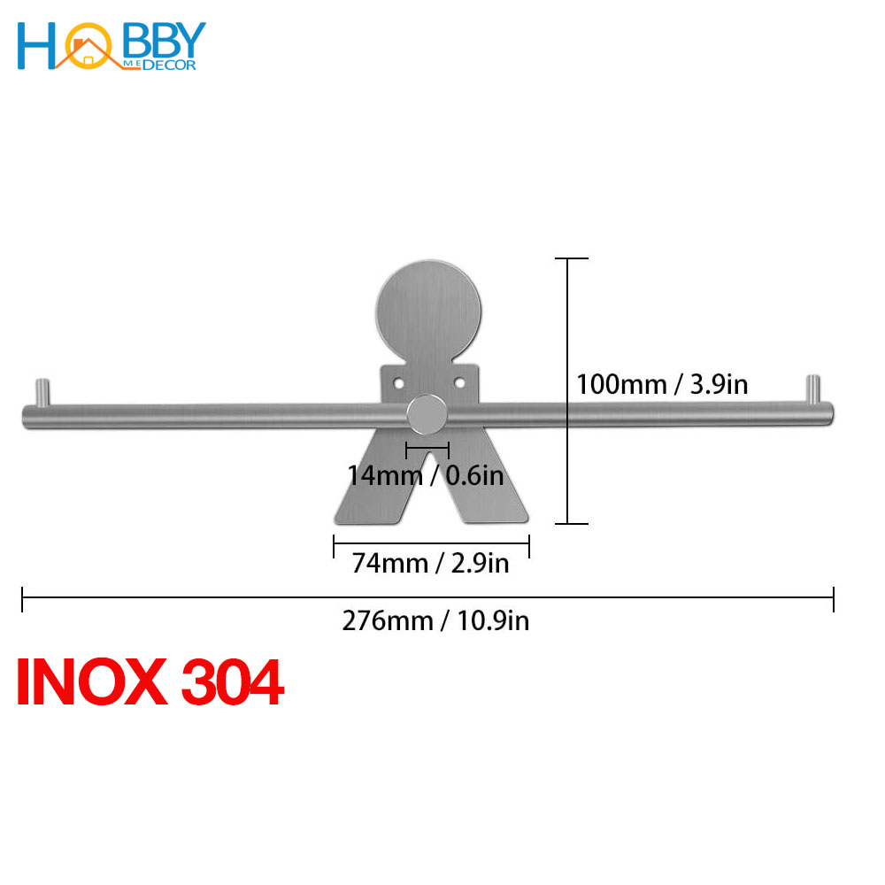 Hình ảnh Giá treo móc phơi, kẹp quần áo cho gọn loại lớn Inox 304 dán tường gạch men - kèm keo dán sealant fix - HOBBY GPM3