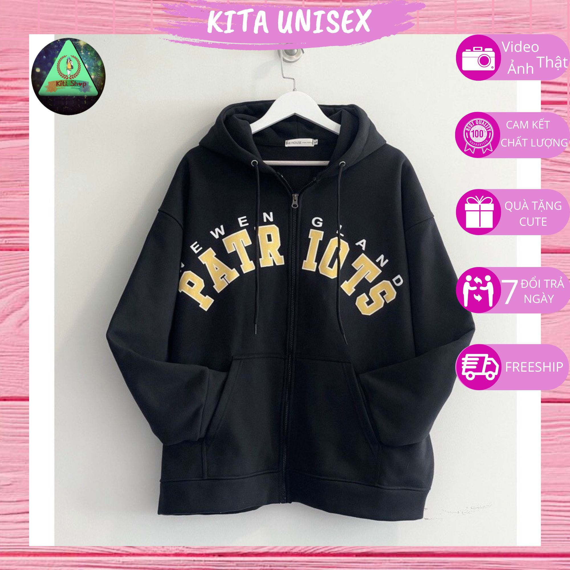 Áo khoác Hoodies có khóa vải nỉ bông mềm ấm Thời trang Hot Trend Kita Unisex - PATRIOTS