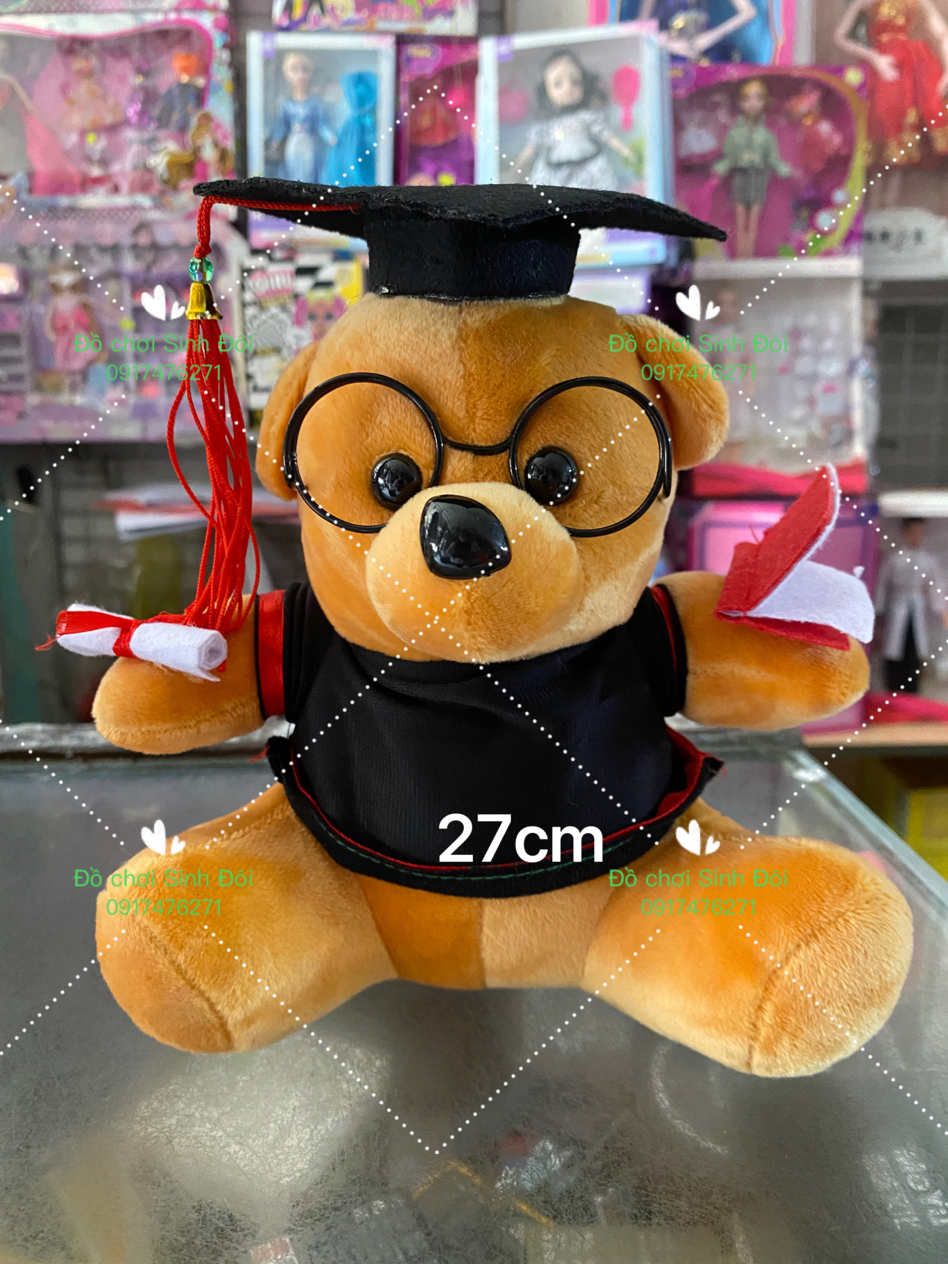 Thú bông gấu tốt nghiệp trung 27cm có đeo kính - màu ngẫu nhiên