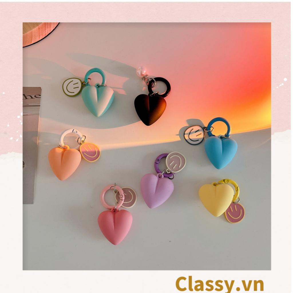 Móc khóa Classy, móc đeo điện thoại trái tim đính kèm mặt cười màu pastel, móc khóa balo, điện thoại PK1539