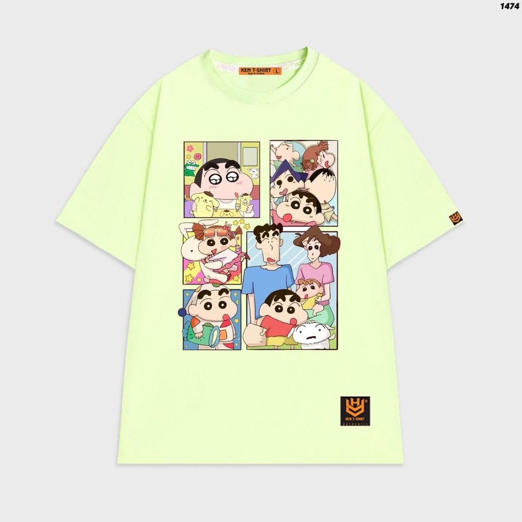 Áo thun unisex bé Shin cậu bé bút chì gia đình Shin Chan và Bạch Tuyết vui nhộn - Hồng