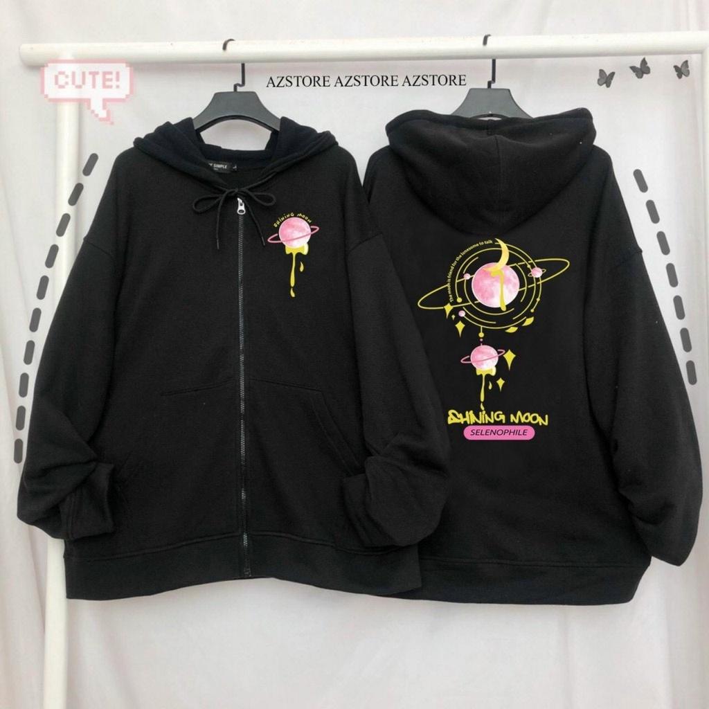 Áo Khoác Hoodie Nỉ Bông SHINING MOON Dây Kéo Form Rộng Unisex Nam Nữ Phong Cách Hàn Quốc Ulzzang KUN