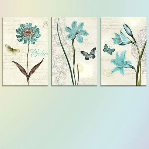 Bộ 3 Tranh Canvas Viền Composite Trang Trí Hồ Điệp Và Hoa W292