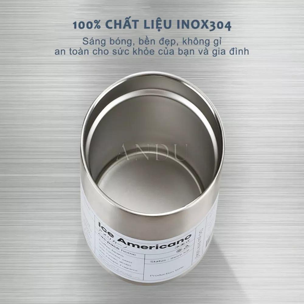 Ly Giữ Nhiệt Americano 600ml Inox 304 Kèm Ống Hút