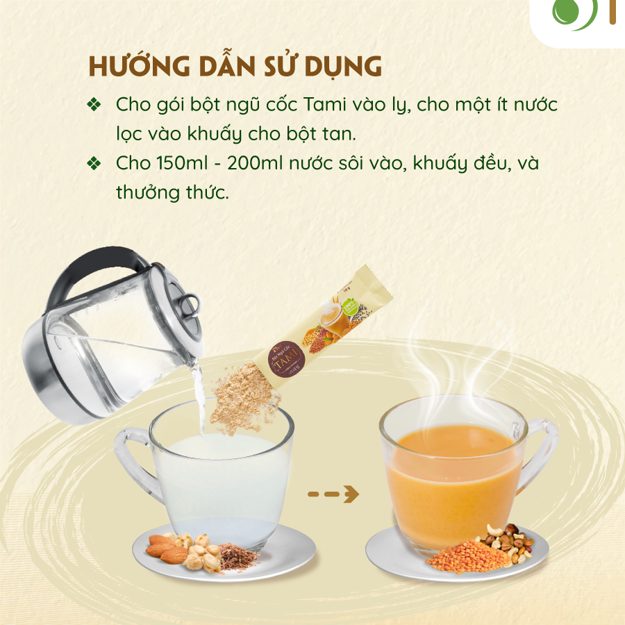 Bột ngũ cốc nảy mầm Tami 126g 7 gói TÂM MINH FOODS ít ngọt dinh dưỡng giảm cân