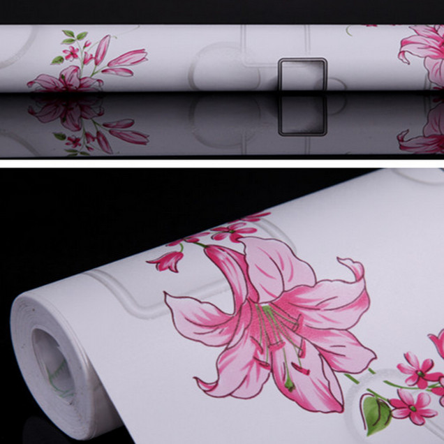 Cuộn 5m Decal Giấy Dán Tường Ô vuông hoa ly hồng