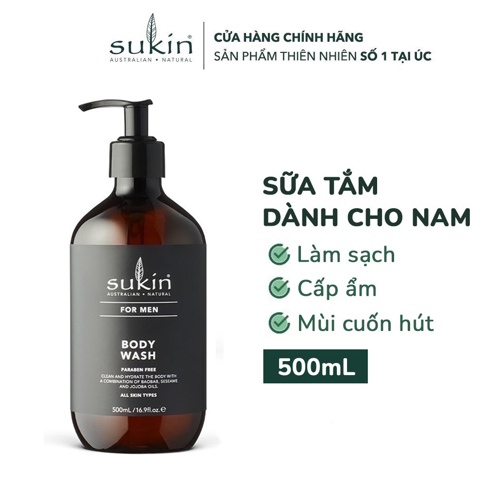 Combo làm sạch Sukin For Men ( Sữa tắm 3in1 thể thao 500ml +Tẩy tế bào chết 125ml)