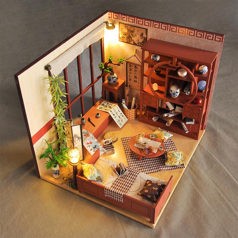 Mô hình nhà DIY Doll House Calligraphy Thư phòng cổ Kèm Mica Chống bụi