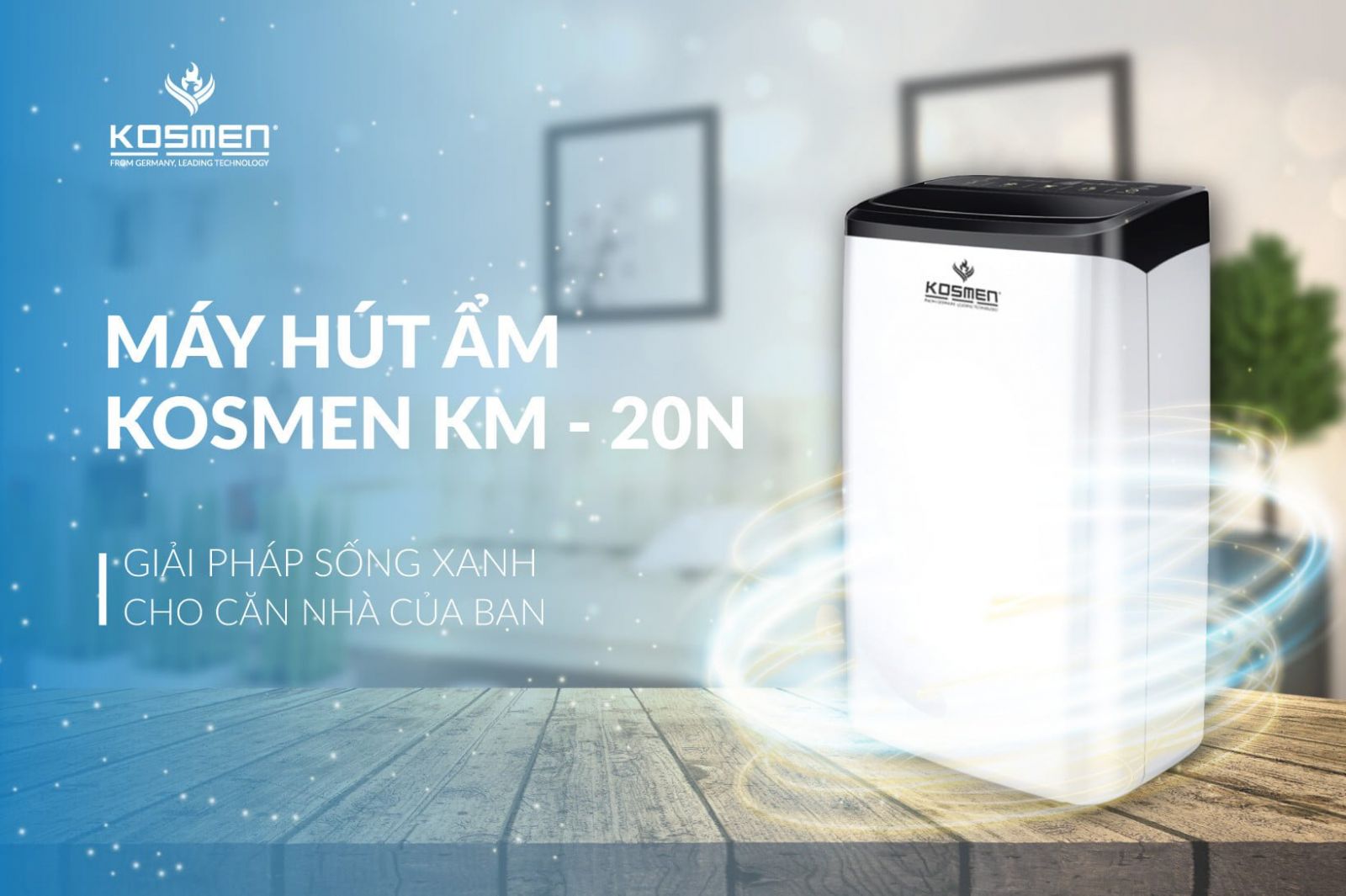 Máy Hút Ẩm, Lọc Không Khí Kosmen KM-20N, Lưu lượng 20L/ Ngày, Công suất 300W, Diện tích phòng 40-80 m2 - Hàng Chính Hãng