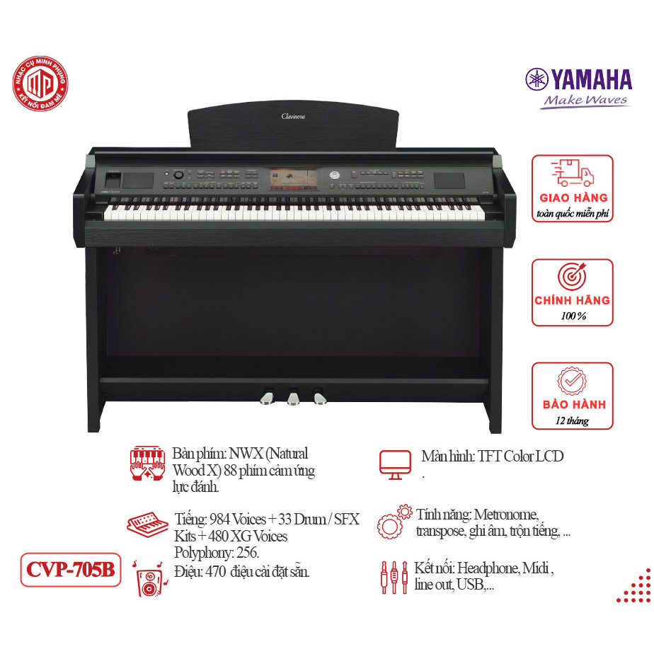 Đàn Piano điện cao cấp Yamaha CVP-705 - Màu đen nhám - Hàng chính hãng