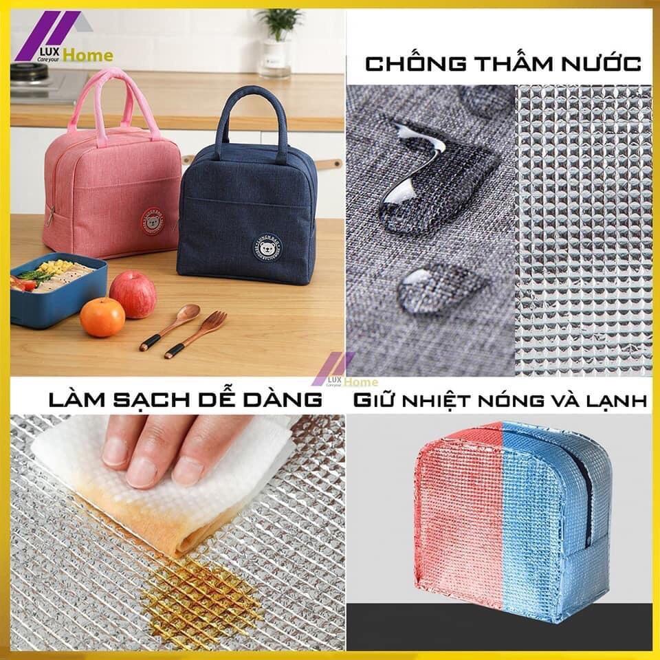 Túi Đựng Hộp Cơm Giữ Nhiệt Lunch Bag - Lót giấy Nhôm + Vải Oxford dầy chống thấm nước - giỏ Bỉm sữa mini có khóa kéo