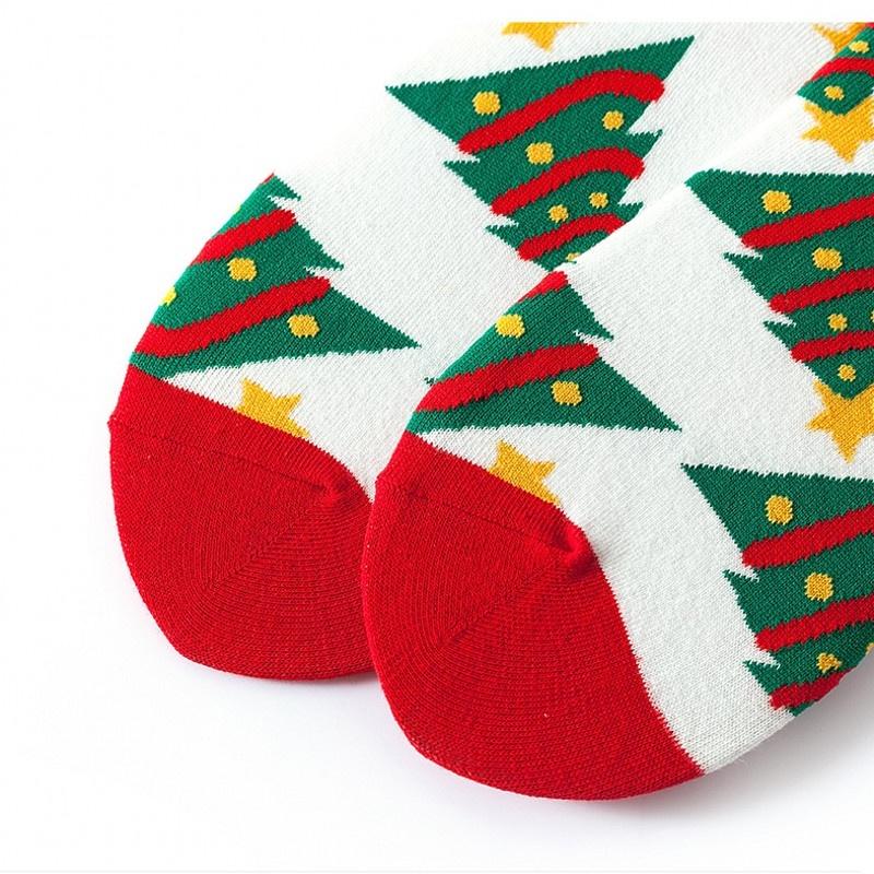 1 đôi vớ cotton cổ trung thoáng khí in họa tiết Giáng Sinh màu sắc thời trang thu đông
