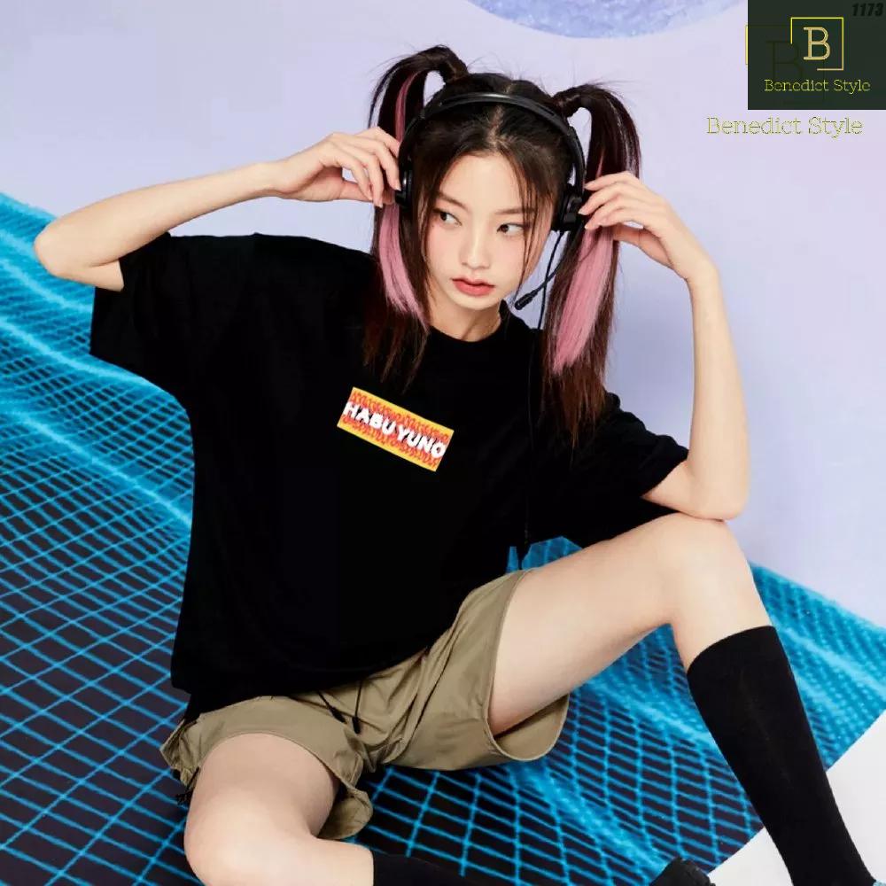 HABU YUNO áo thun tay lỡ unisex phom rộng