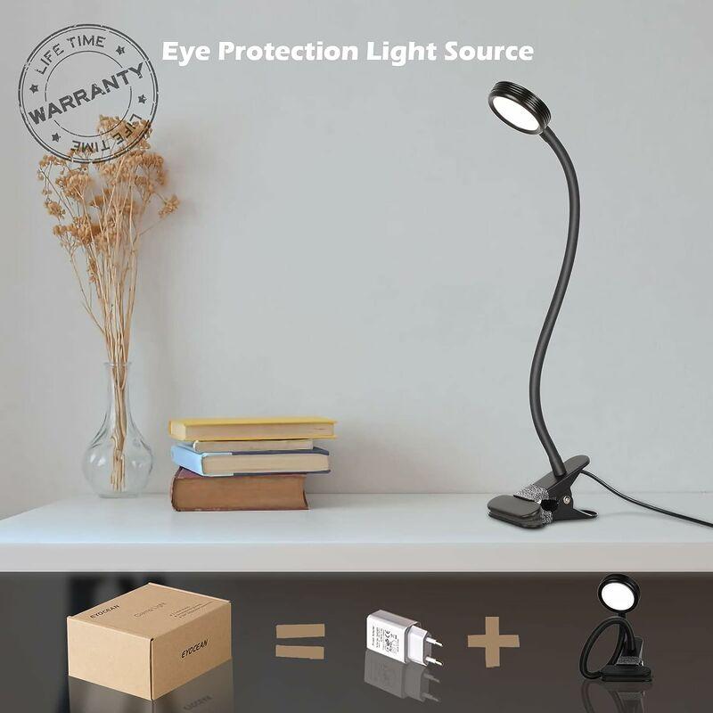 LED Clip Desktop với Clip đọc, Điều khiển ánh sáng, Bảo vệ Mắt cho Văn phòng và Nhà, 360 ° linh hoạt, với cáp USB và bộ chuyển đổi màu đen