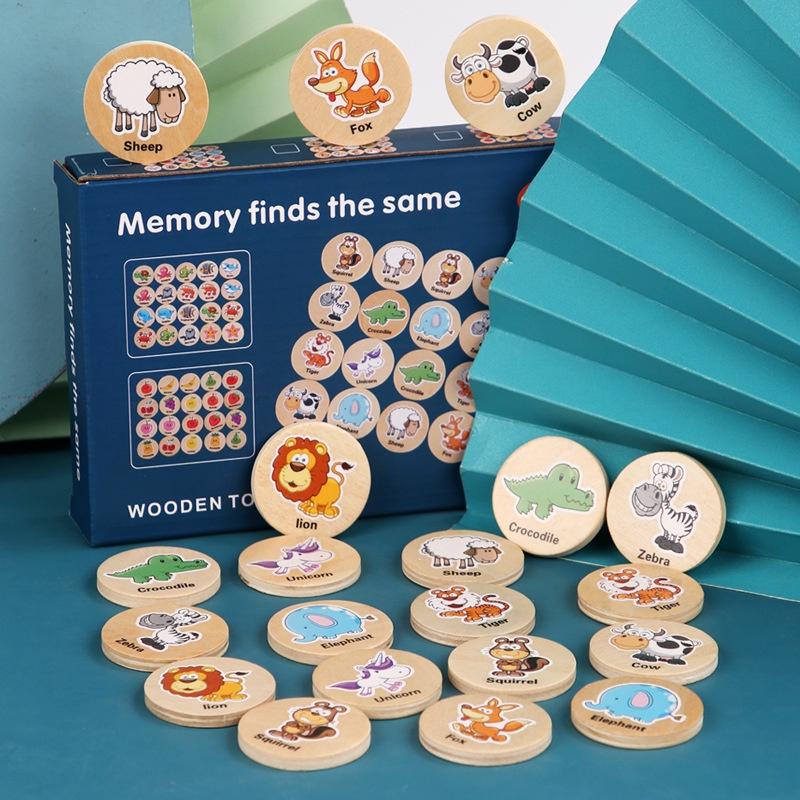 Bộ thẻ gỗ trò chơi tìm cặp giống nhau memory game luyện tập tri nhớ, tư duy cho bé