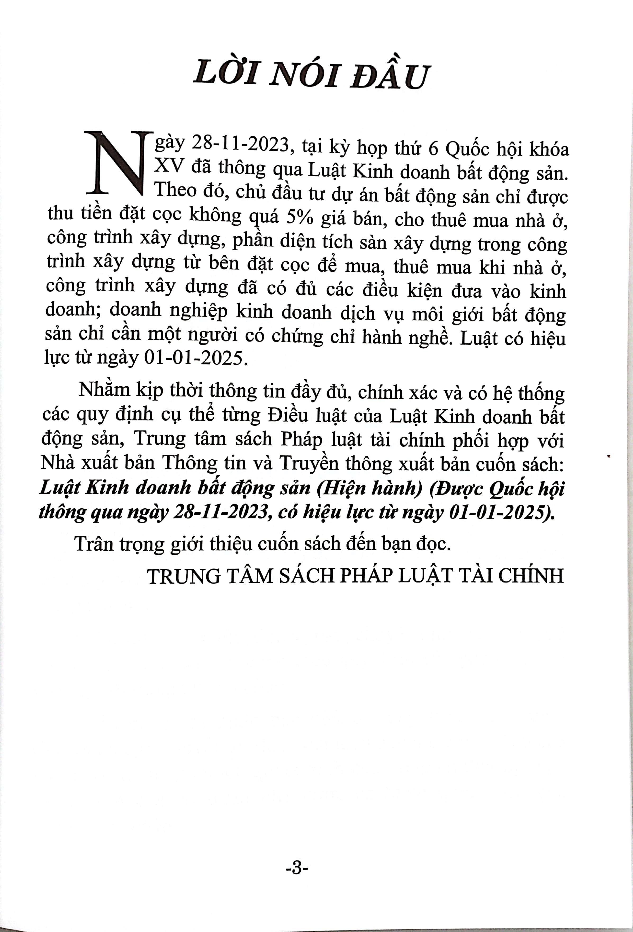 Sách - Luật Kinh Doanh Bất Động Sản (Hiện Hành) (Được Quốc Hội Thông Qua Ngày 28-11-2023, Có Hiệu Lực Từ Ngày 01-01-2025)