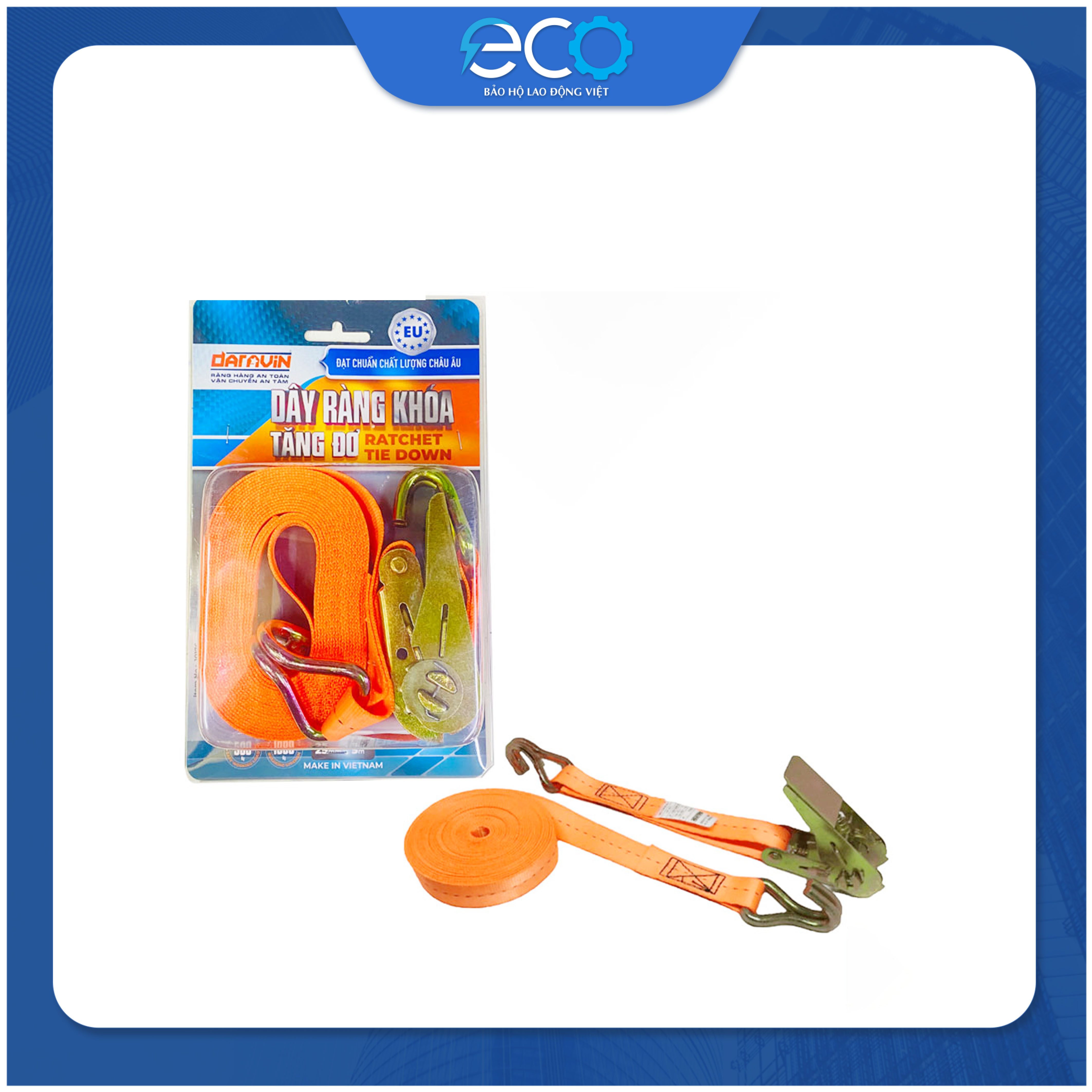 Dây chằng hàng tăng đơ móc J DARAVIN Bản 25mm chất liệu 100% Polyester siêu bền