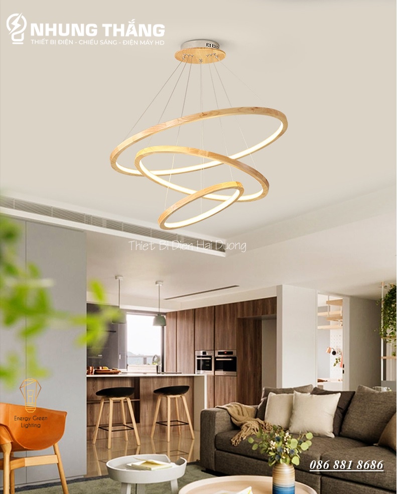 Đèn Thả Trần 3 Vòng Gỗ TBD839 - Gỗ Tự Nhiên Chắc Chắn,Bền Đẹp - Decor Vintage - Trang Trí Phòng Khách