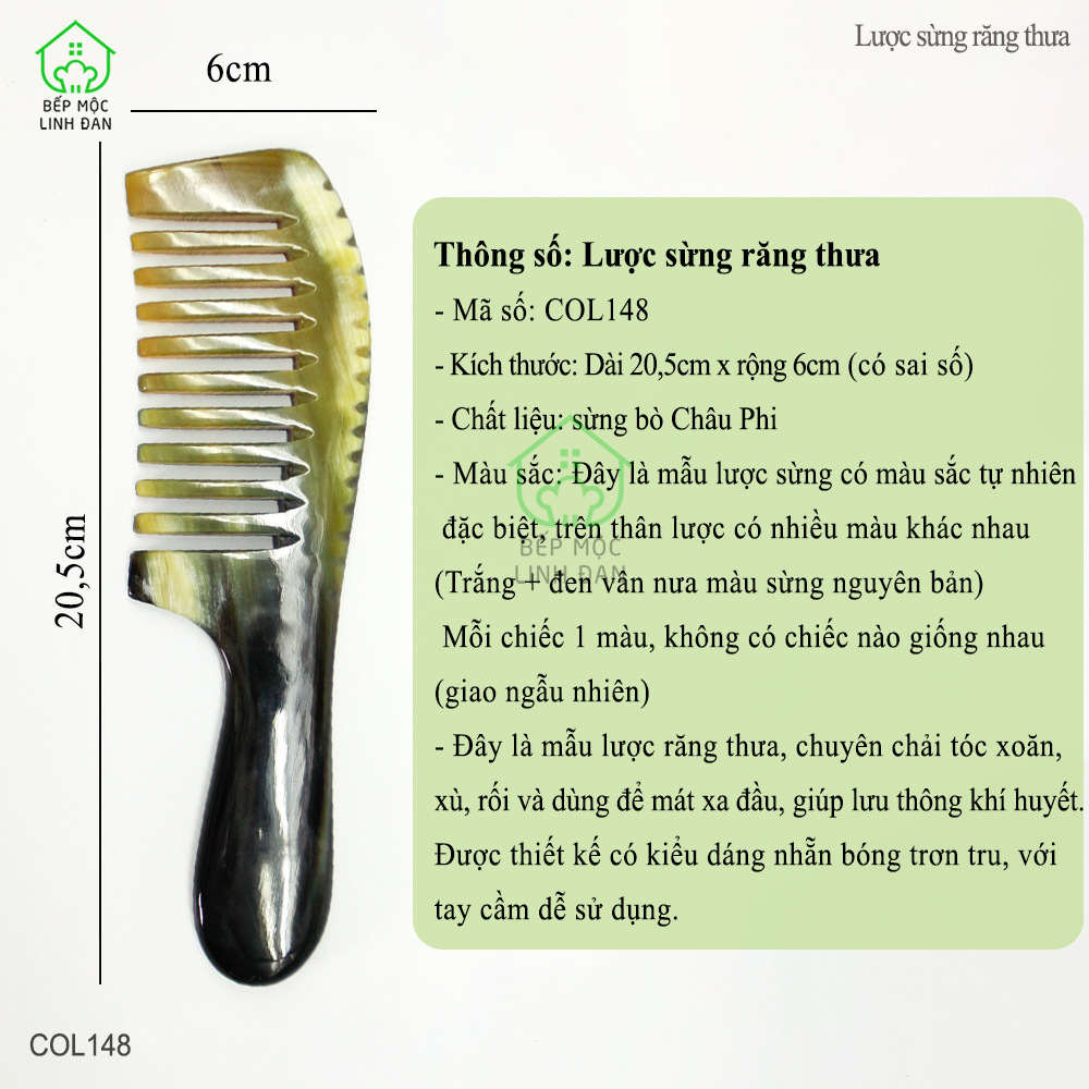 Lược Sừng Răng Thưa Massage Đầu/ Chải Tóc Xoăn Xù Rối