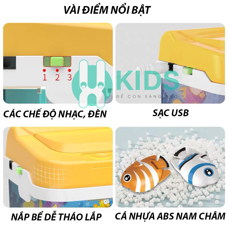 Đồ chơi bể cá mini dễ thương cho trẻ em có đèn, có nhạc kèm nhiều cá nam châm cho bé câu thỏa thích