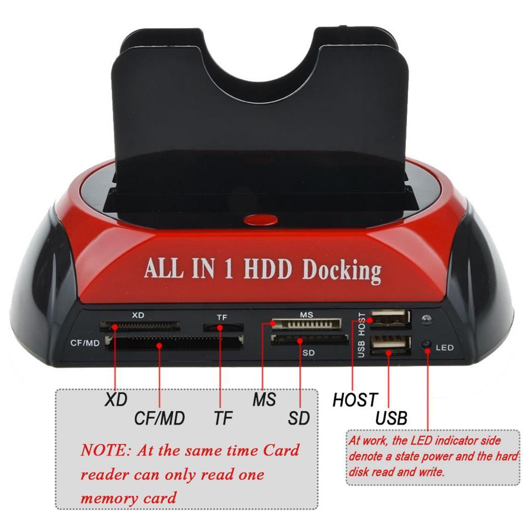 Allin1 HDD Base SATA IDE Dual USB 2.0 Clone Hard Drive Card Reader US plug