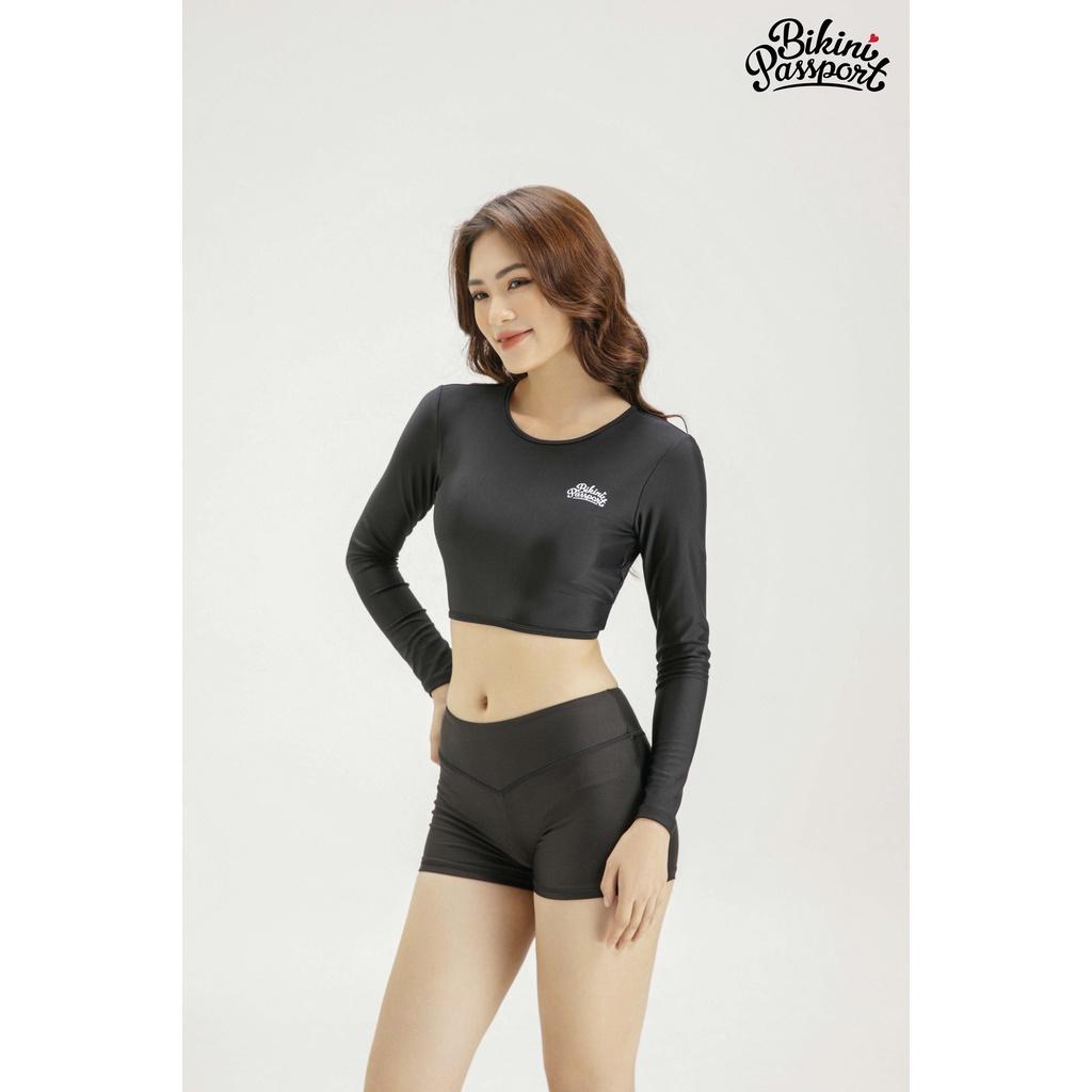 Áo bơi NỮ lẻ BIKINI PASSPORT kiểu tay dài gắn logo - màu Đen - BS1002_BL