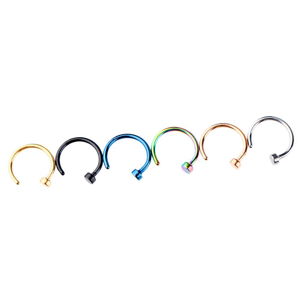 6Pcs Assorted Color Stainless Steel C-Shaped Nose Stud Rings
