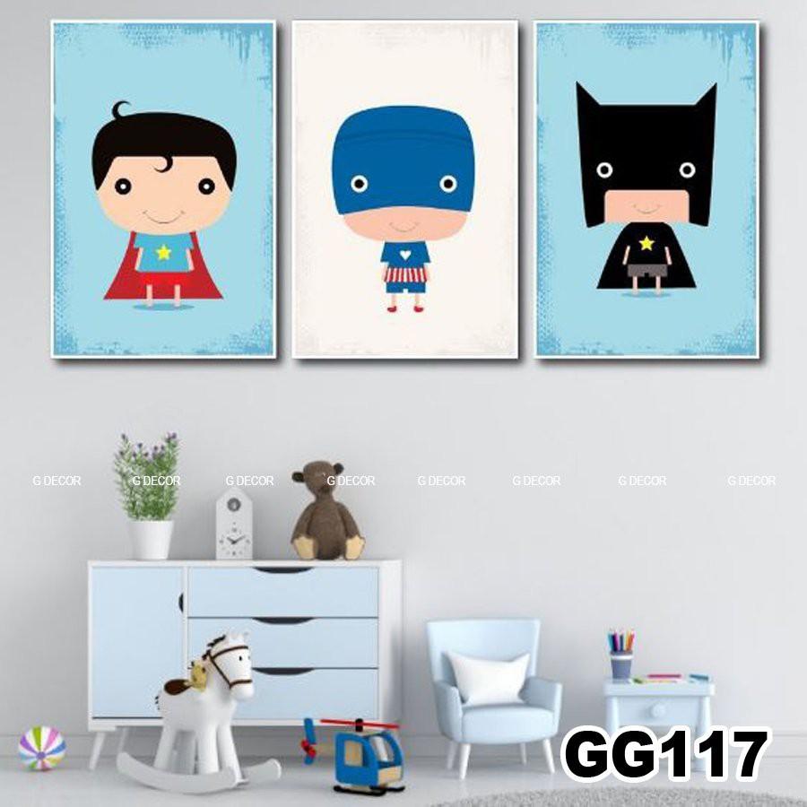 Tranh treo tường canvas 3 bức phong cách hiện đại Bắc Âu 111, tranh anime trang trí phòng cho bé, phòng khách, phòng ngủ