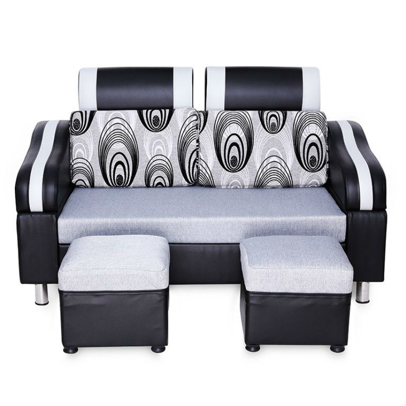 Sofa Băng Kèm 2 Ghế Đôn Juno Sofa - Đen Phối Xám