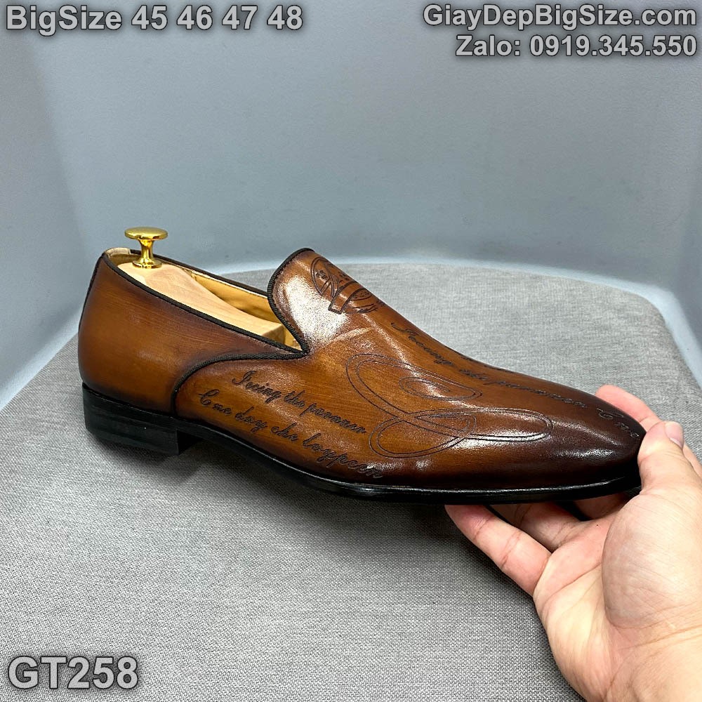 Giày lười da đóng thủ công, giày tây công sở cỡ lớn 45 46 47 48 cho nam chân to. Big size handmade loafers for wide feet