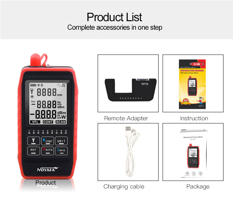 Máy Đo Công Suất Quang Và Test Cáp Mạng NOYAFA NF-908 (Dùng Pin Sạc) - Hàng Chính Hãng. NOYAFA NF-908 Multifunction Optical Power Meter Visual Fault Locator Network Cable Test Optical Fiber Tester