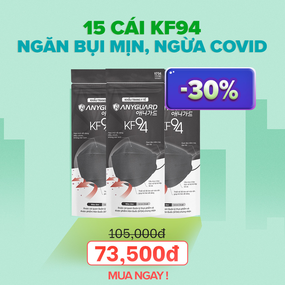 ComBo (15 Chiếc) Khẩu Trang Y Tế Anyguard KF94 Màu Đen - Lọc Bụi Mịn và PM2.5, Ngăn 99% Vi Khuẩn, An Toàn Cho Da Nhạy Cảm (3 Gói), Dành Cho Người Lớn