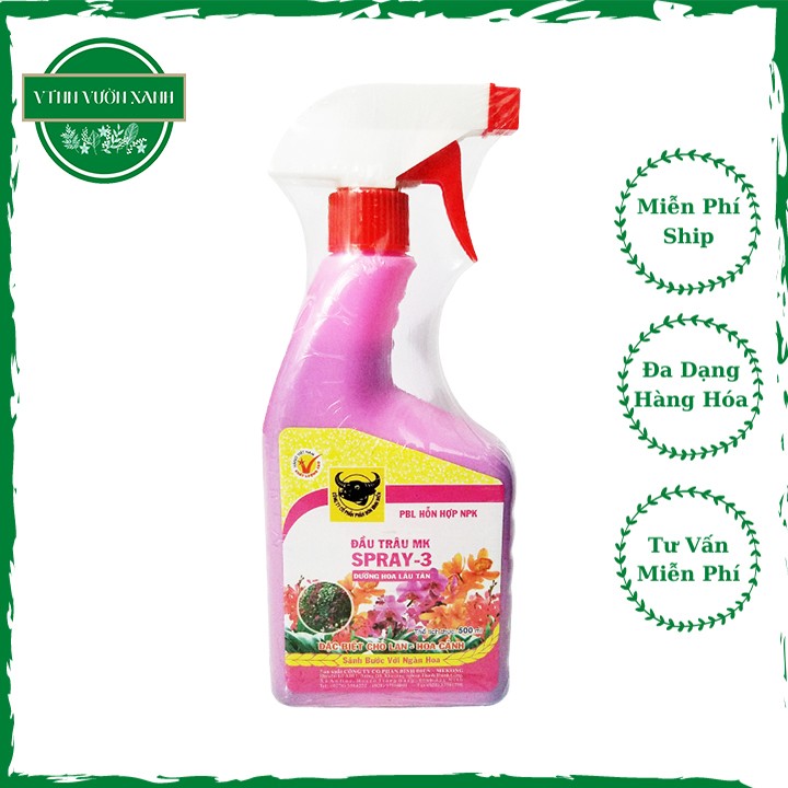 Phân bón lá cao cấp Đầu Trâu SPRAY3 dưỡng hoa lâu tàn, màu sắc đẹp cho hoa lan, cây cảnh - chai 500ml
