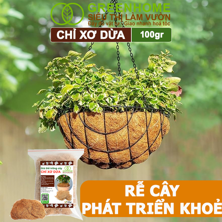 Chỉ Xơ Dừa Greenhome, Bao 100gr, Chuyên Dùng Giá Thể Trồng Lan, Kiểng Lá, Đắp Gốc Giữ Ẩm Cây Trồng