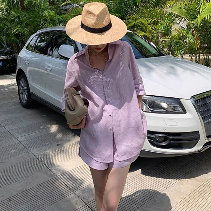 Áo sơ mi nữ công sở form rộng cổ đức ArcticHunter, chất vải linen thô Premium mềm mát sang trọng, thời trang thương hiệu chính hãng
