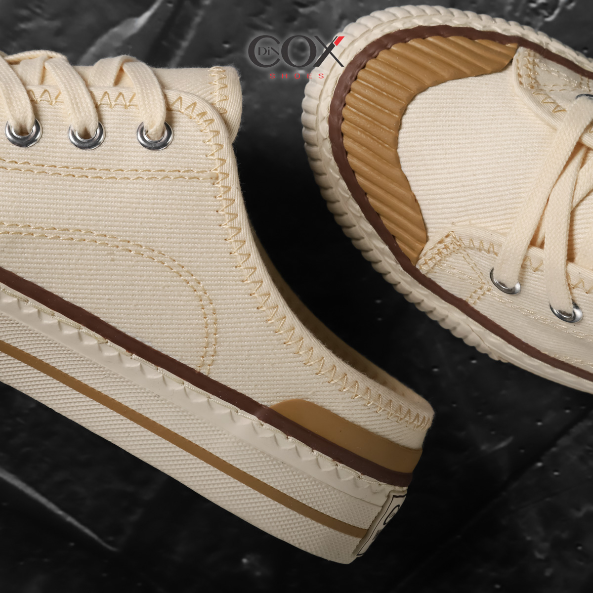 Giày Sục Đạp Gót Mules Vải Sneaker Unisex Tăng Chiều Cao 4cm DINCOX E10 Off/white