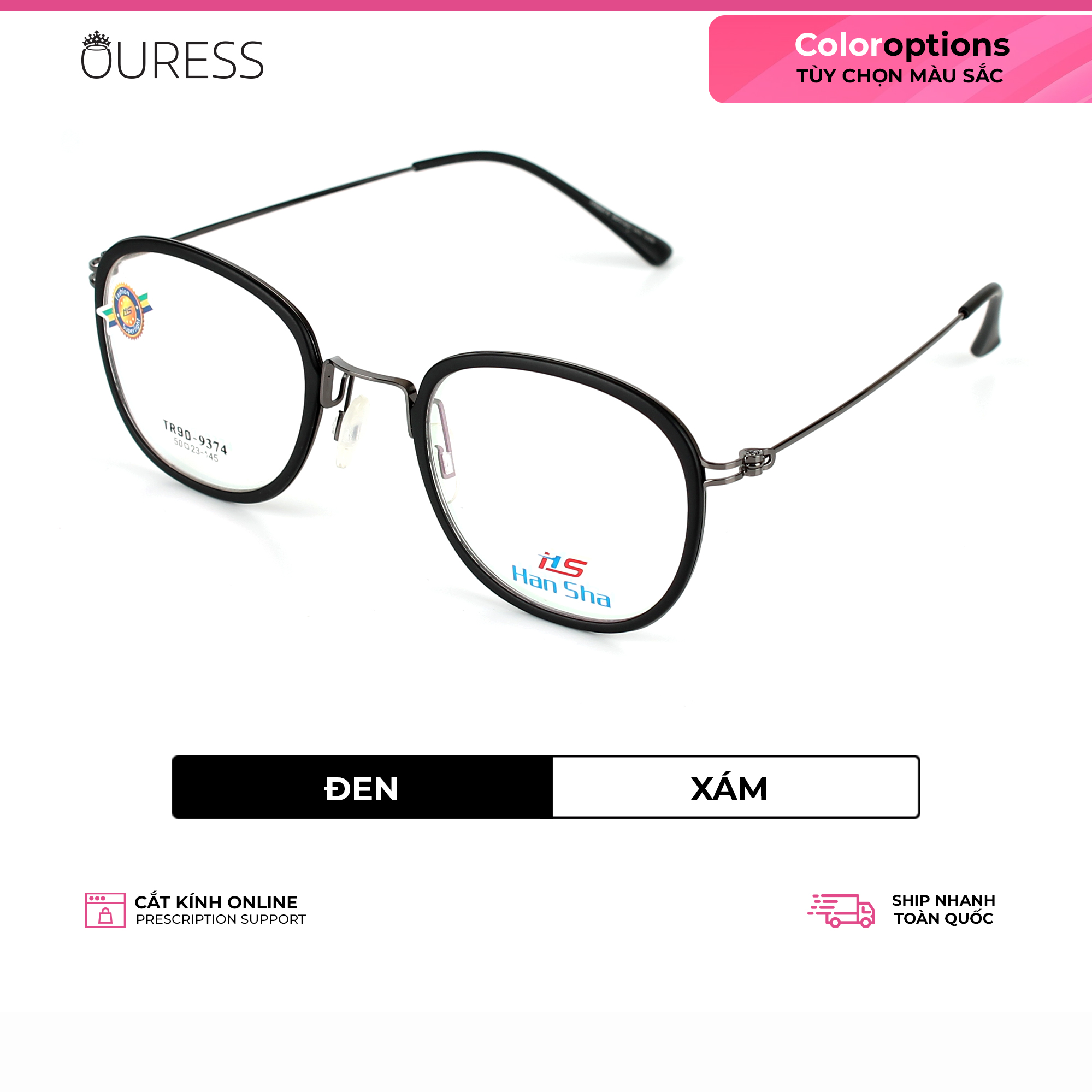 Gọng kính nhựa phối càng kính hợp kim siêu nhẹ siêu bền OURESS - TRHK 9374