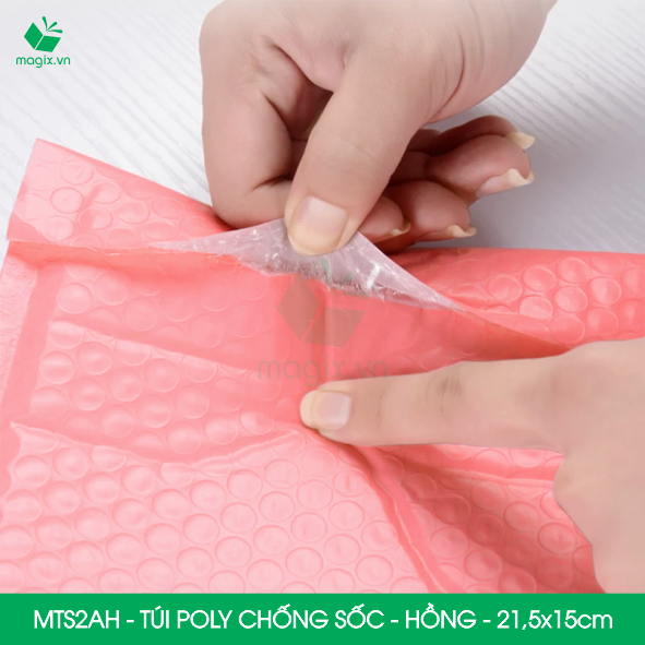 MTS2AH - 21.5x15cm - COMBO 50 TÚI GÓI HÀNG CHỐNG SỐC BỌC BÓNG KHÍ MÀU HỒNG PASTEL
