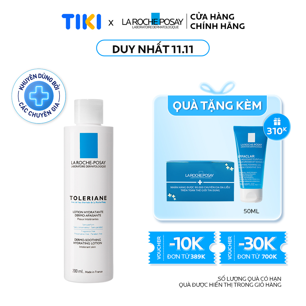 Sữa rửa mặt tẩy trang cho da quá nhạy cảm kích ứng La Roche-Posay Toleriane Dermo-Cleanser 200ml