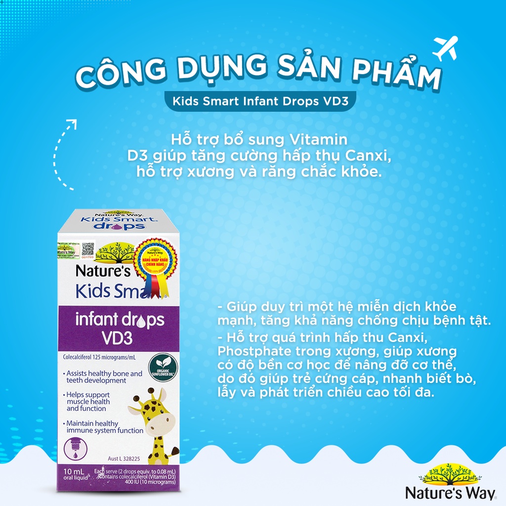 Combo 2 Siro Uống Nature's Way Kids Smart DHA Và Infant Drops VD3 Bổ Sung Vitamin D, Phát Triển Não Bộ Cho Bé