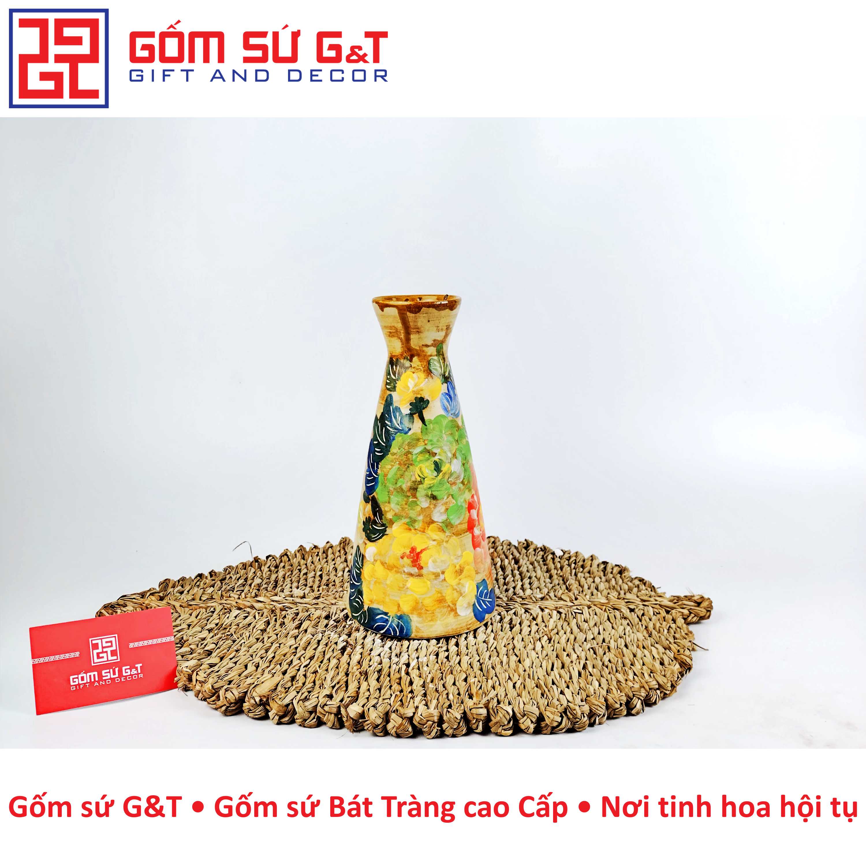 Lọ hoa chân váy vẽ hoa ngũ sắc Gốm Sứ G&amp;T