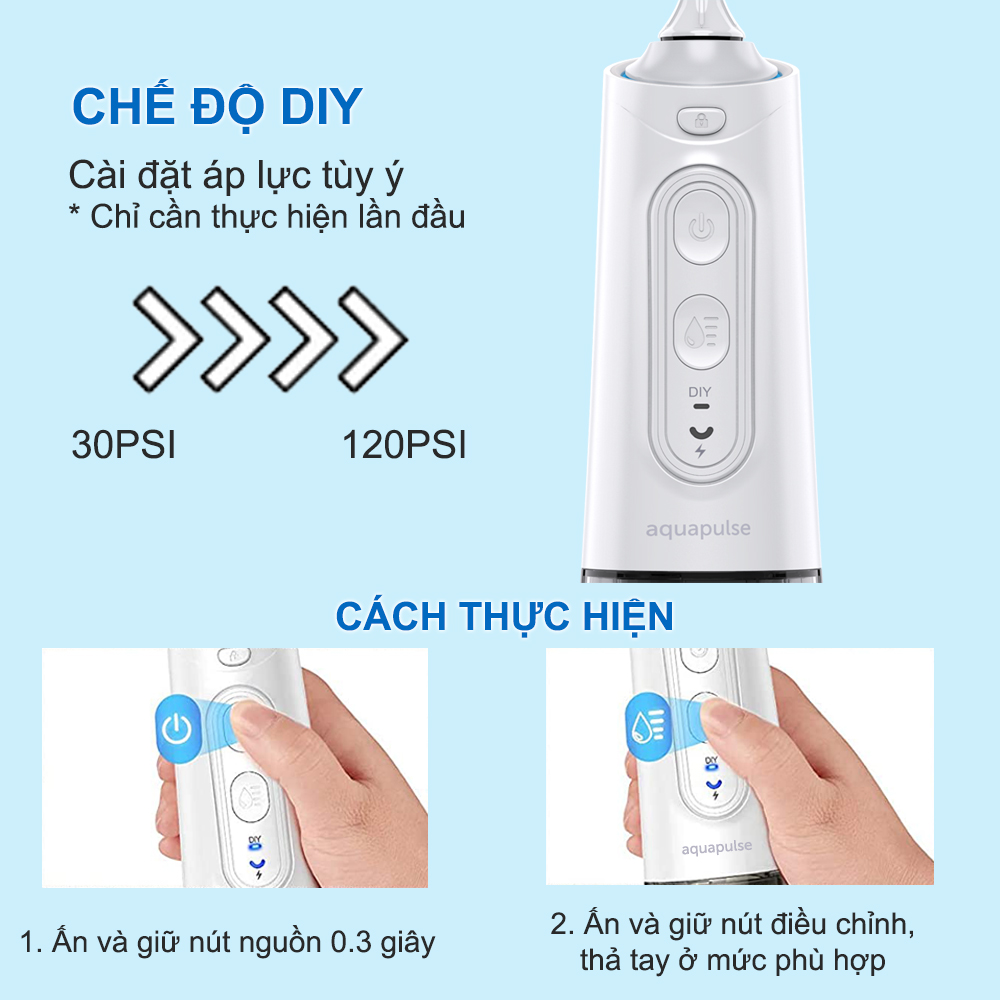 Máy tăm nước cầm tay không dây Aquapulse A600 Oral Irrigator DIY mode 250ml