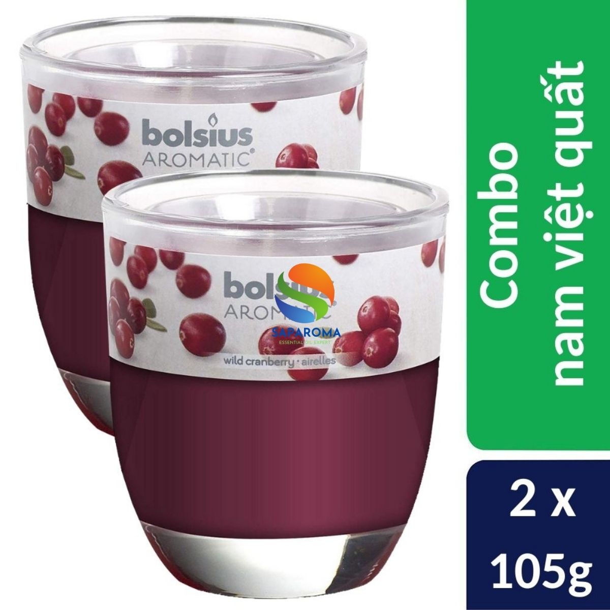Combo 2 ly nến thơm tinh dầu Bolsius Wild Cranberry 105g - nam việt quất, nến trang trí, thơm phòng, thư giãn, Hỗ trợ khử mùi
