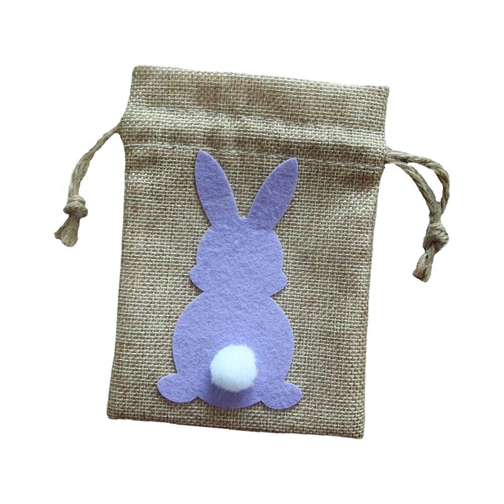 Set of 2Pcs Easter Bunny Decor Drawstring Burlap Bag 14x10cm