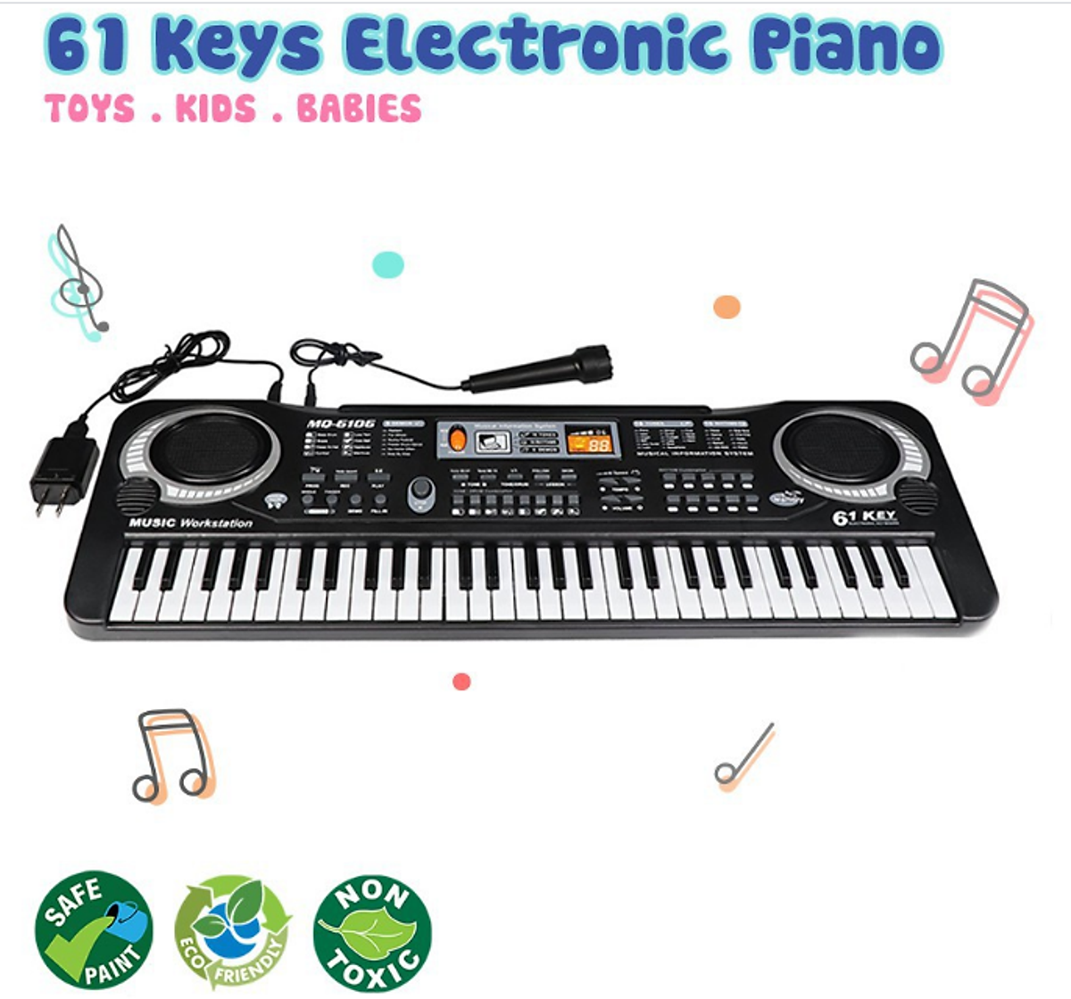 BỘ ĐỒ CHƠI ĐÀN PIANO ĐIỆN TỬ KÈM MIC HÁT CAO CẤP VỚI 61 PHÍM CHO BÉ VỪA HỌC VỪA CHƠI - ĐỒ CHƠI ÂM NHẠC CHO BÉ TRAI VÀ BÉ GÁI MẪU MỚI