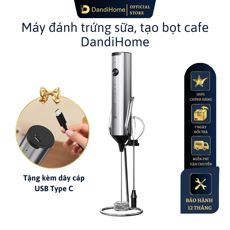 Máy đánh bọt cafe cầm tay DandiHome có giá treo, sạc điện, 10w, hàng chính hãng bảo hành 12 tháng